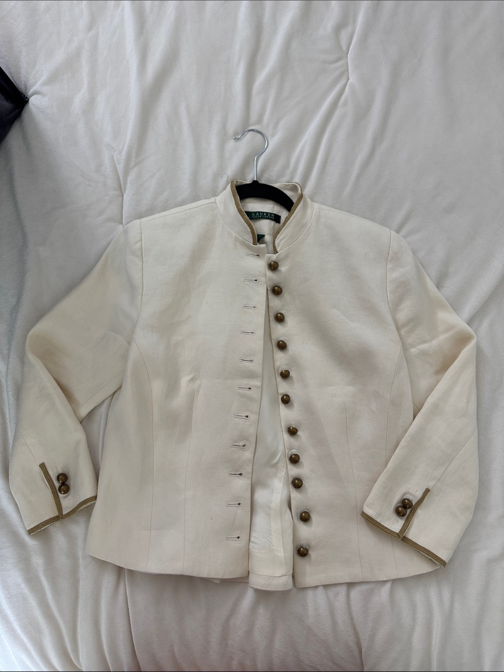 Ralph Lauren Cream Military-Style Button Jacket, linen blazer, size 6